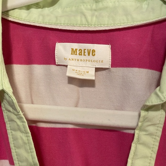 EUC Maeve Anthro puff sleeve pink stripe polo preppy 80s vibe size medium - Picture 3 of 8